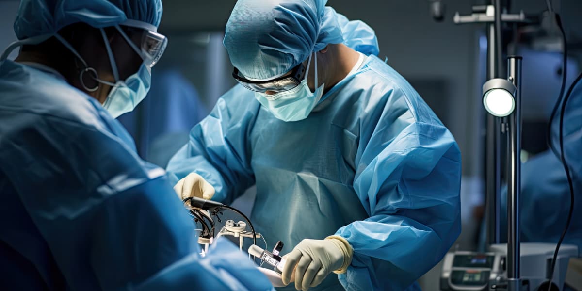 Surgeons performing an operation in a hospital setting illustrating surgical errors risk during a complex medical procedure